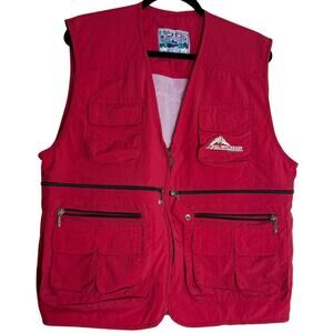 Big Mountain Utility Vest Men's XL Red Mesh Lined Pockets V-Neck Full Zip Hiking